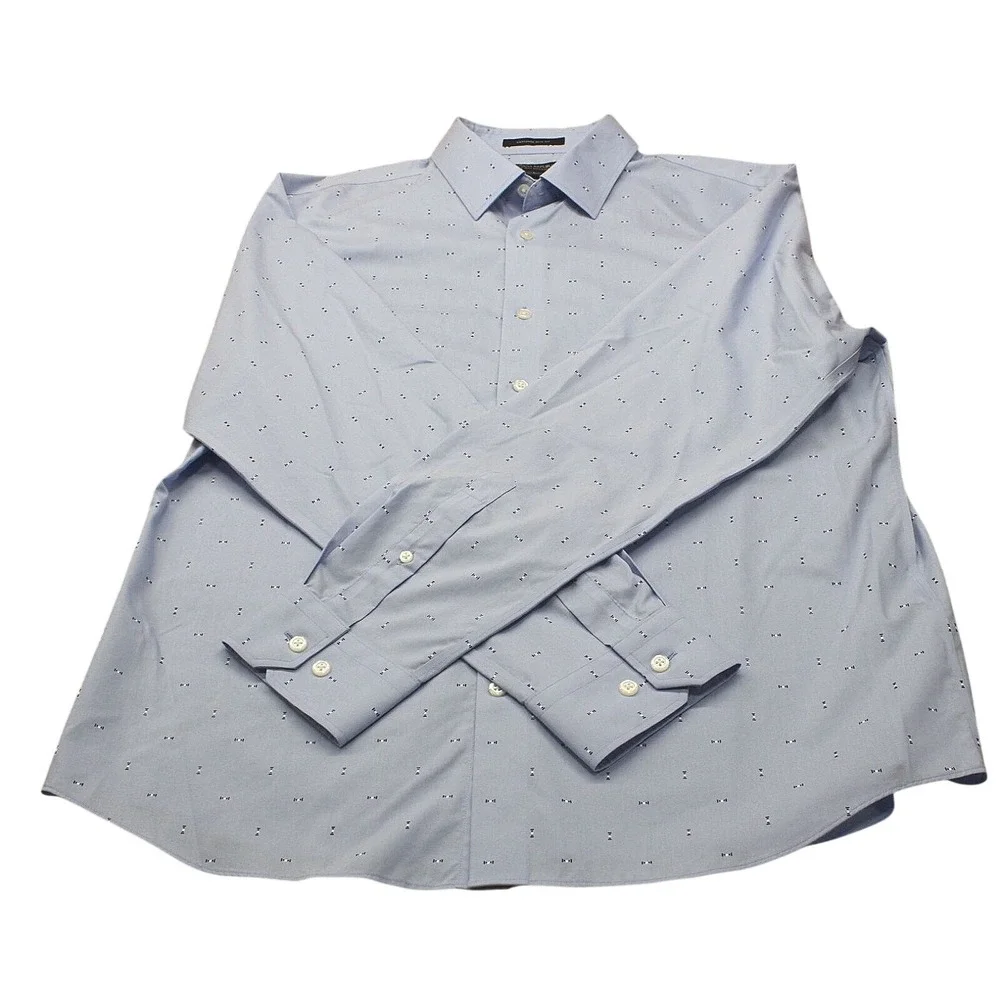 Banana Republic Mens‎ Blue Geometric Print Untucked Slim Fit Non-Iron Shirt L